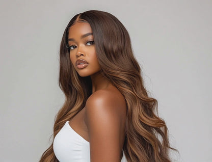 STACEY Rooted blonde #27 color wavy texture human remy hair lace front wig