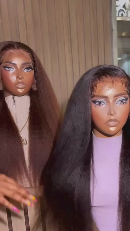 JORDAN Brown Kinky Straight 10-30 Inches 13x4 Kinky Straight  100% Virgin Indian Hair