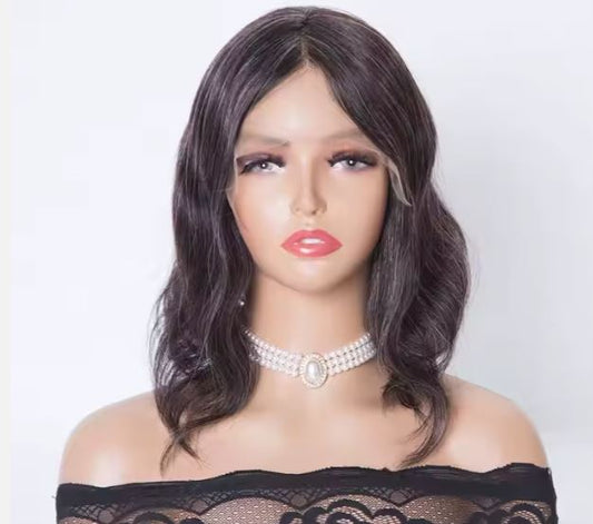 AMANDA  Salt & Pepper Fully Hand Tied Mono Top 12A Grade 100% Virgin European Remy Medical Wig