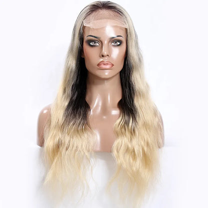 DAISY virgin brazilian hair balayage color blonde lace front wig with transparent swiss lace